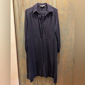 Blue midi dress with tie belt​